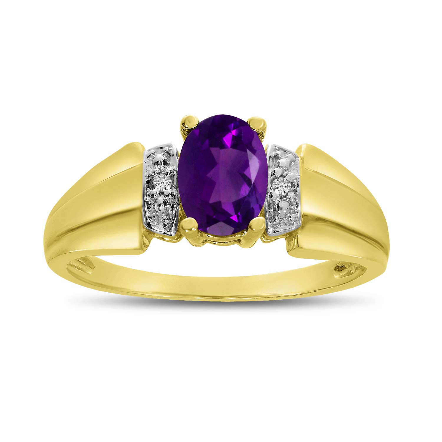 14K Yellow Gold Oval Amethyst and Diamond Ring for Women - Elegant Purple Gemstone Engagement, Wedding, Anniversary Jewelry Gift