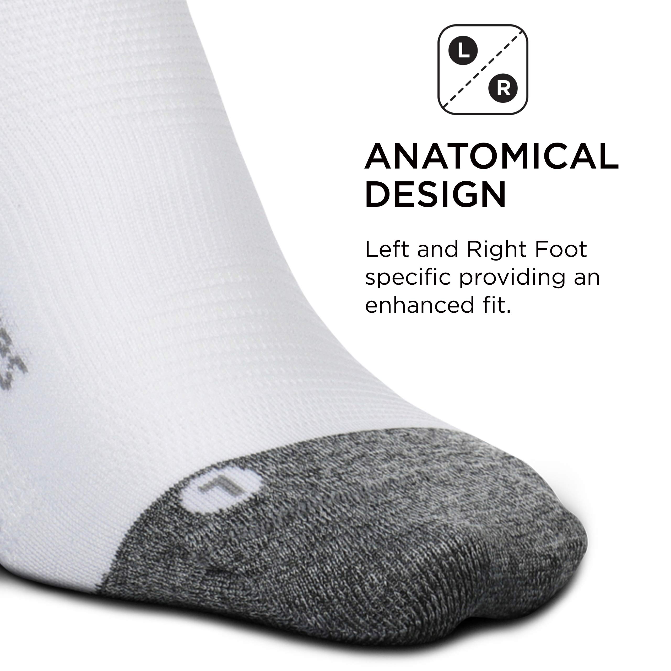 Feetures Elite Light Cushion No Show Tab Ankle Socks - Breathable Sport Socks with Targeted Compression for Running & Workouts - White (6 Pair Pack) - Perfect for Gym, Yoga & Everyday Wear