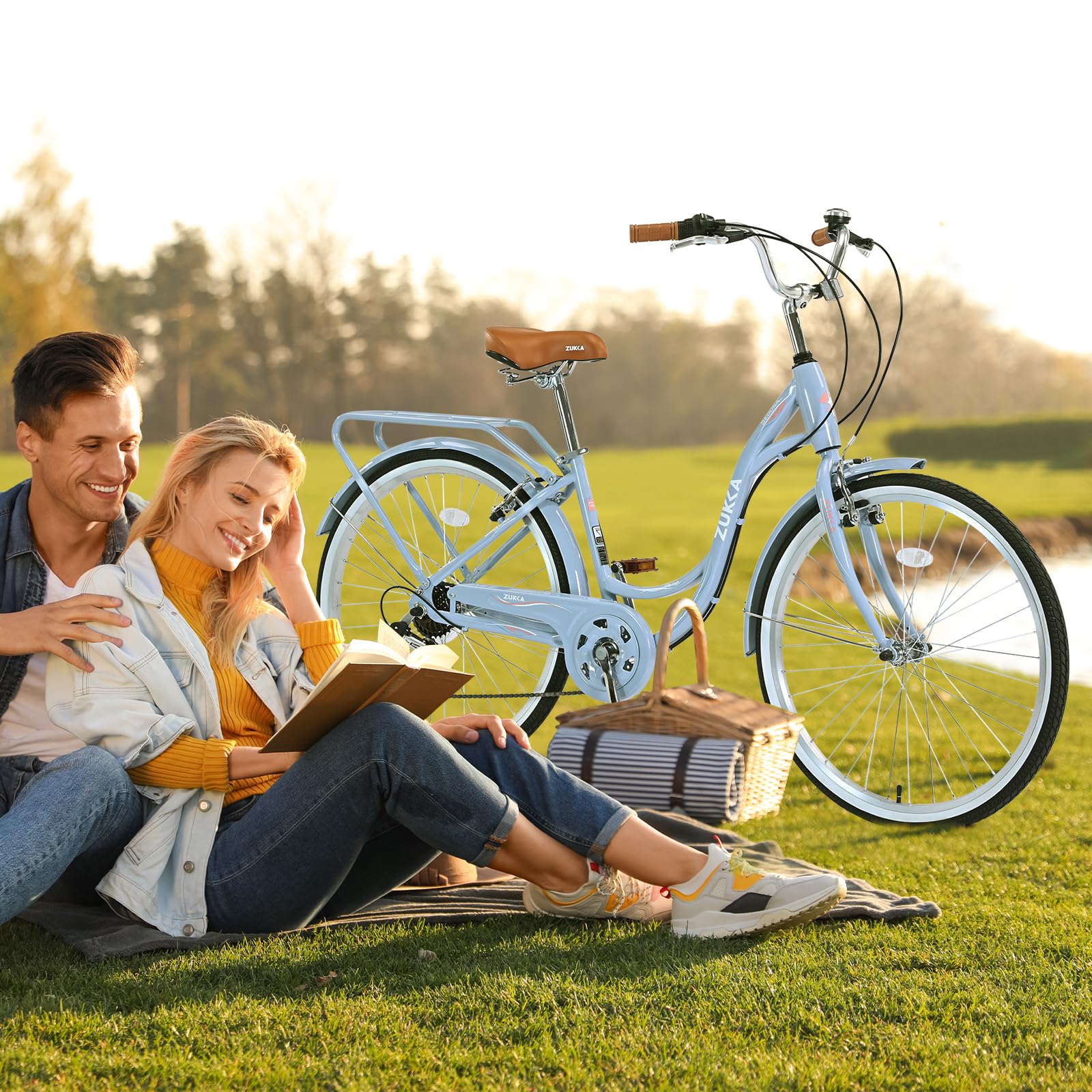 ZUKKA 24/26 Inch Women's Beach Cruiser Bike - 7 Speed City Bicycle with Dual V-Brake, Adjustable Seat for Adults - Perfect for Coastal Rides, Commuting & Leisure Cycling (Multiple Colors)