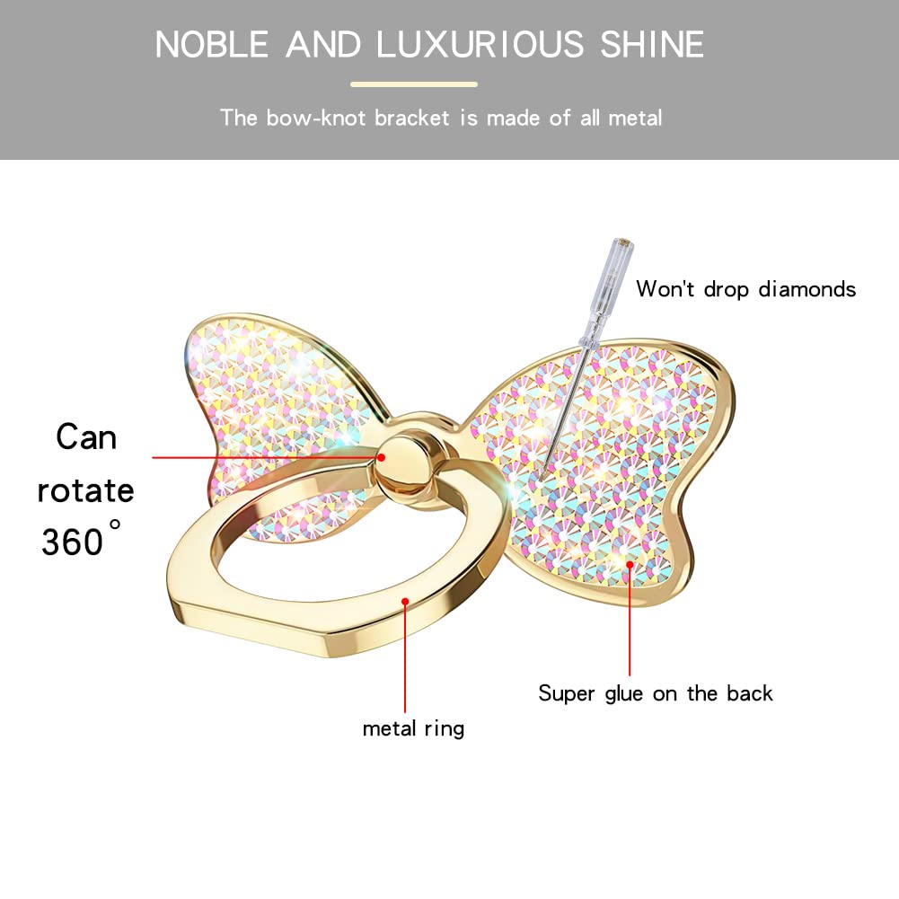 Bling Butterfly Cell Phone Ring Holder - 360° Rotating Sparkle Phone Grip with Metal Kickstand for All Smartphones (AB Diamond Gold) | Perfect for Hands-Free Viewing, Secure Grip & Stylish Accessory