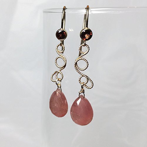 Pink Sapphire & Garnet Earrings - Gold Filled Jewelry for Gifts | 2 Inch Elegant Drops for Party & Wedding