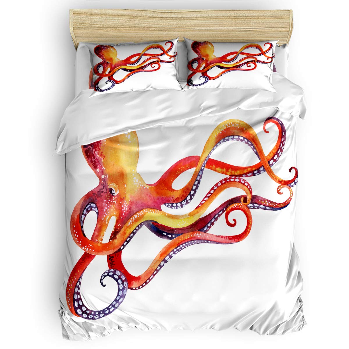 Yogaly 4-Piece Queen Size Bedding Set - Vivid Lava Octopus Kraken Mythical Monster Printed Bed Sheets, Duvet Cover, Flat Sheet & Pillowcases for Adults, Teens, Kids & Baby | Perfect for Themed Bedrooms, Fantasy Decor & Gift Giving