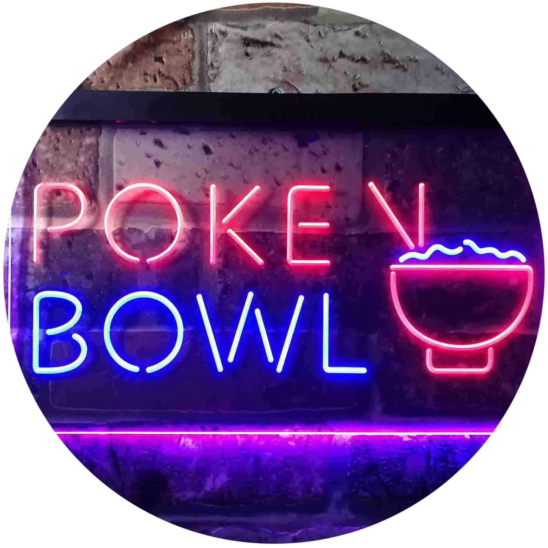 ADVPRO Poke Bowl Hawaiian Dish Dual Color LED Neon Sign - Blue & Red 24