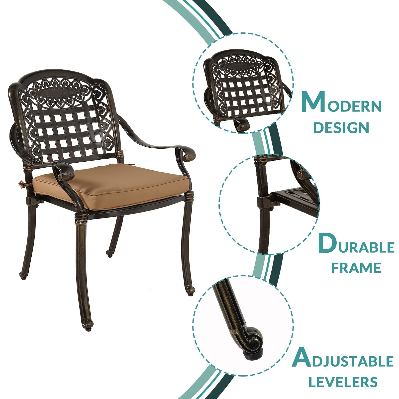 MEETWARM 2-Piece Outdoor Dining Chairs with Cushions - All-Weather Cast Aluminum Patio Bistro Set for Garden, Deck, Backyard (Dark Bronze) - Perfect for Outdoor Entertaining and Relaxation