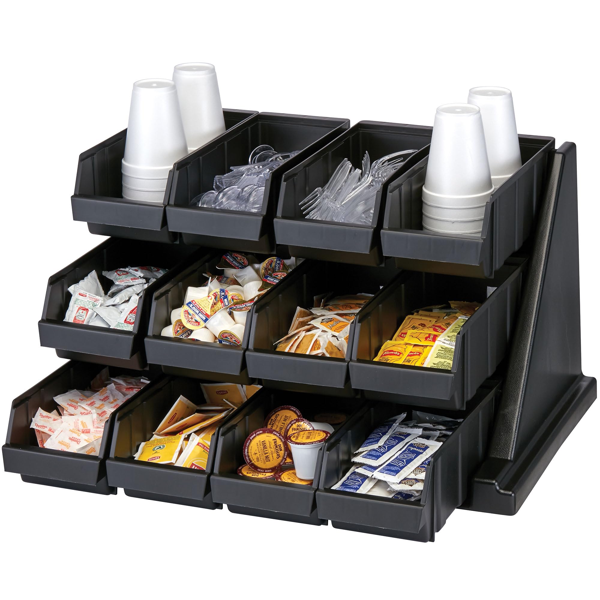 Cambro Versa Self Serve Condiment and Utensil Bin - 12 Storage Bins for Food, Coffee, and Kitchen Organization (Black) - Perfect for Restaurants, Cafes, and Home Kitchens