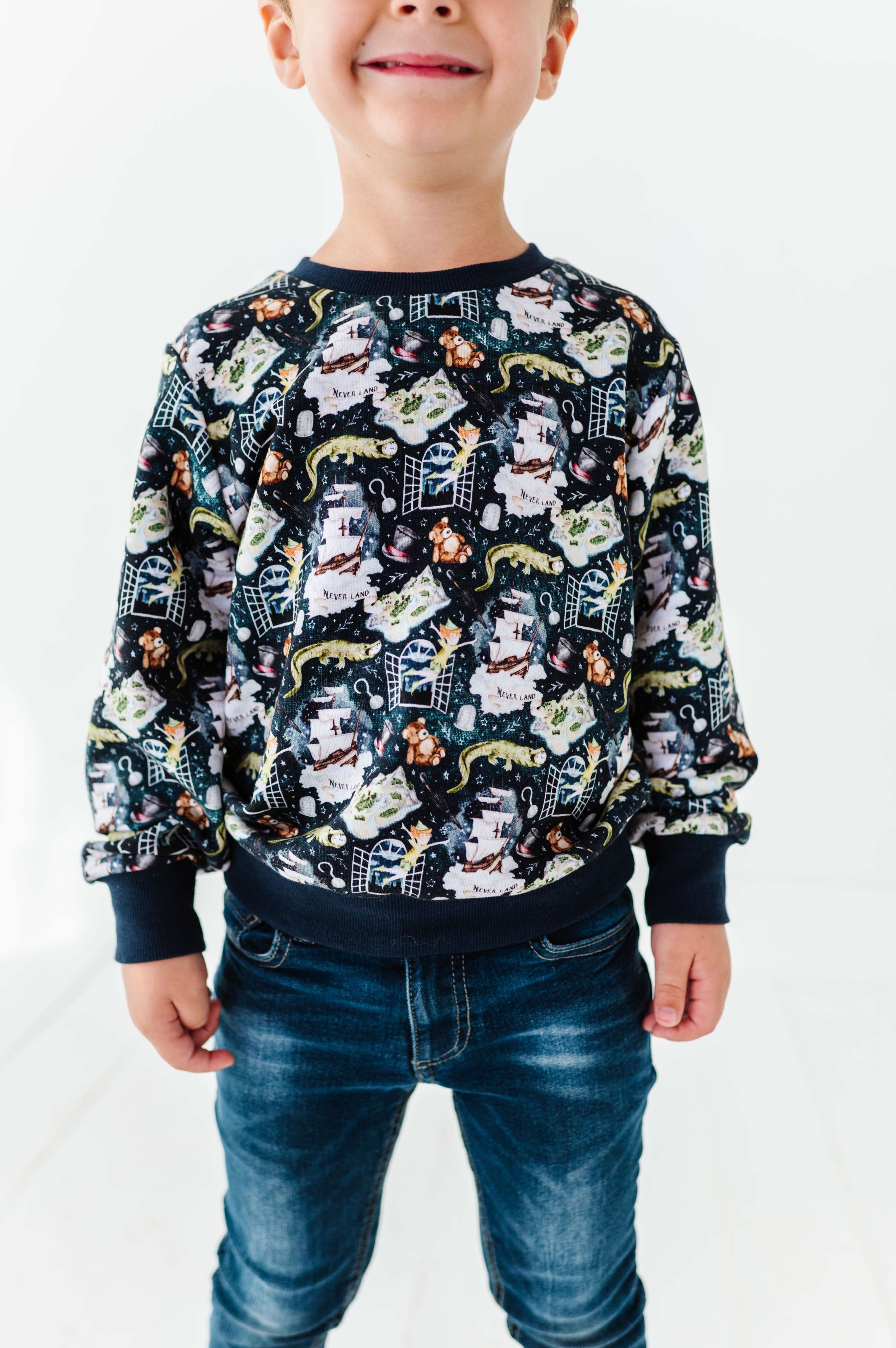 Neverland Kids' Crewneck Sweatshirt - Soft Cotton Pullover for Boys & Girls - Cute Cartoon Print Casual Wear - Perfect for School, Playdates & Family Outings