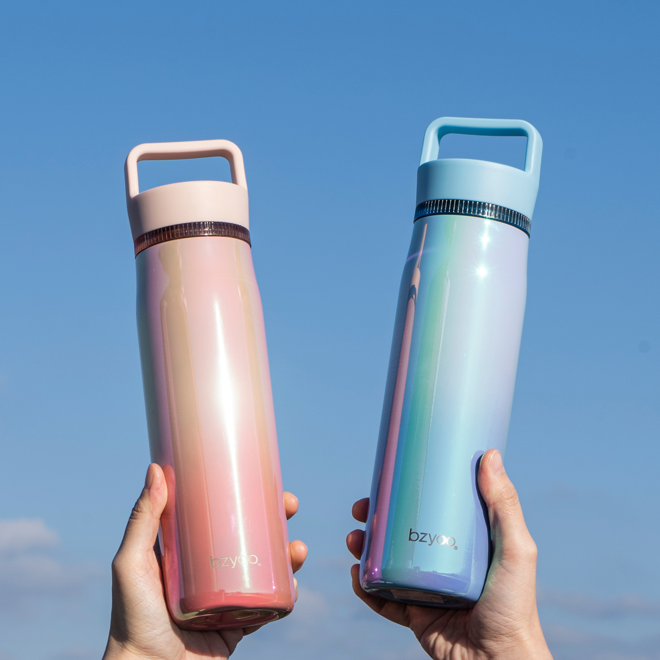 24oz Insulated Stainless Steel Water Bottle with Leakproof Clear Chug Lid - Aurora Iridescent Blue - Perfect for Gym, Hiking & Outdoor Activities