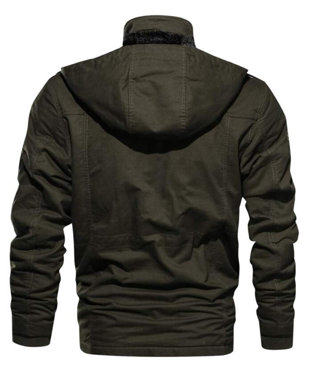 Men's Washed Cotton Fleece Lined Winter Bomber Jacket with Hood - Warm Thick Coat for Outdoor Activities, Casual Wear & Cold Weather Protection