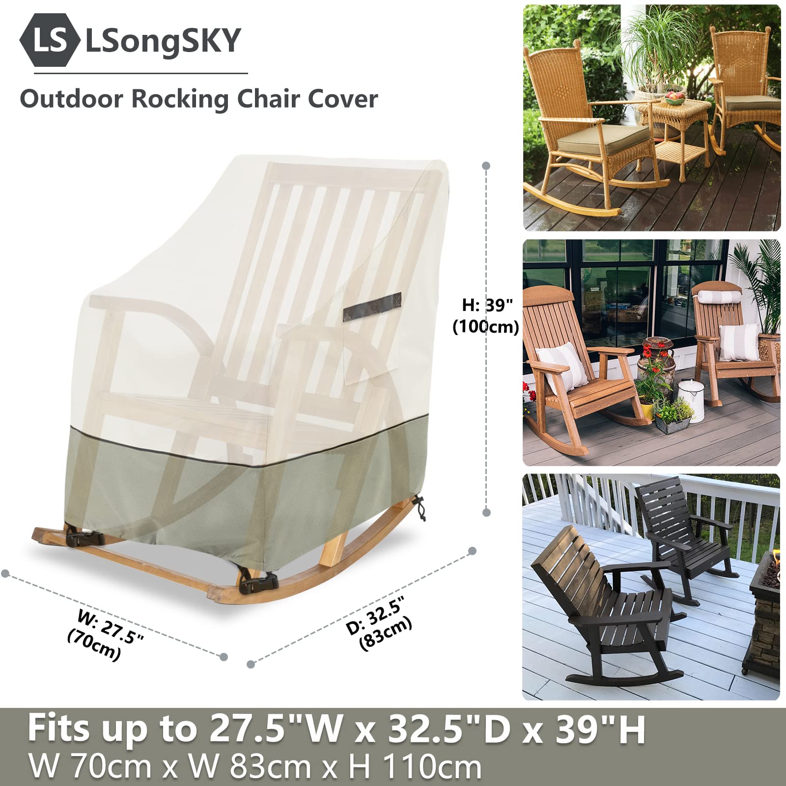 Waterproof Outdoor Rocking Chair Covers 2-Pack - 27.5