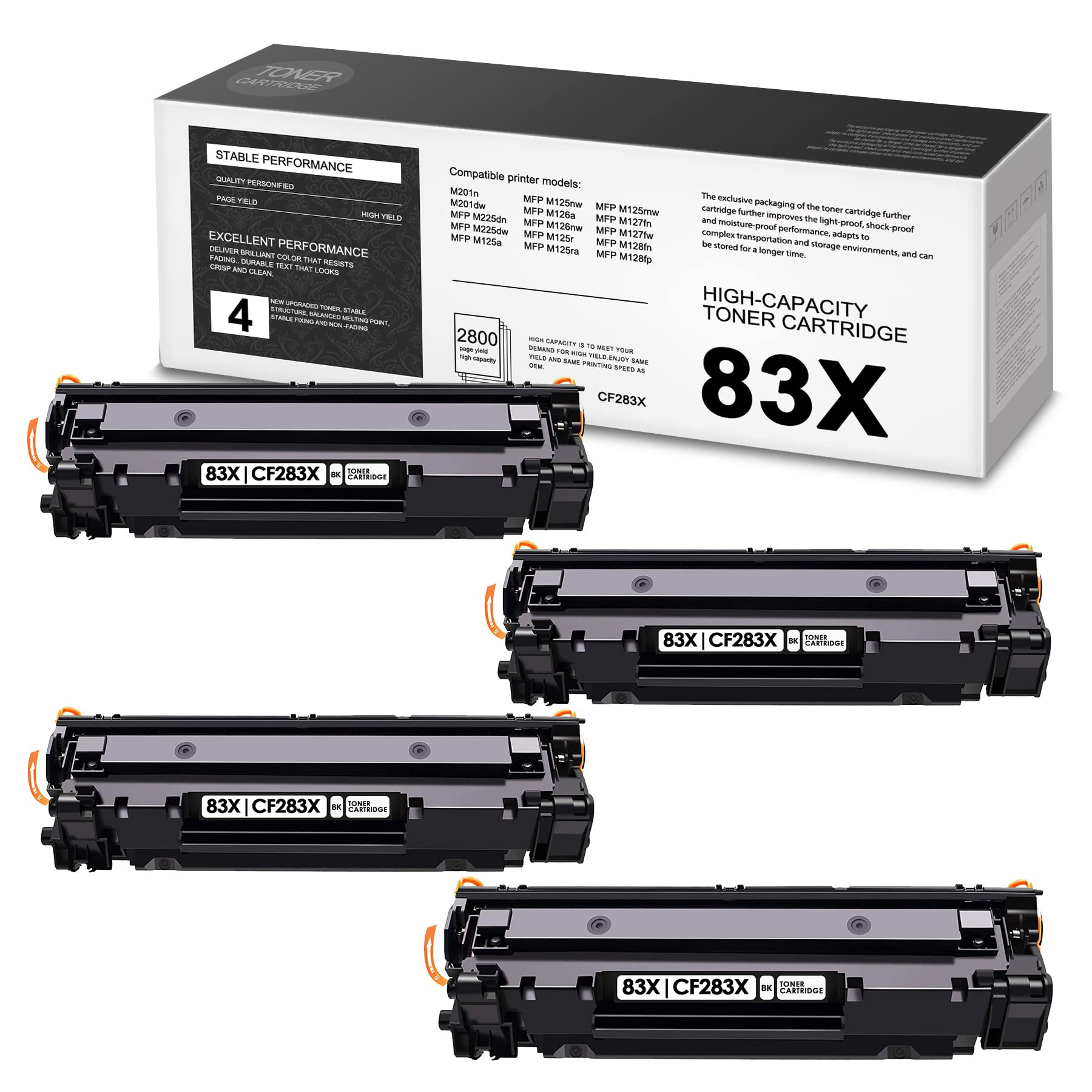 THUYAO 4-Pack Compatible Toner Cartridge Replacement for HP 83X CF283X (Works with HP Pro M201n/M201dw/MFP M225dn/M225dw/M125a/M125nw/M126a/M126nw/M125r Printers) - 2800 Page Yield - Perfect for Home Office & Small Business Printing Needs