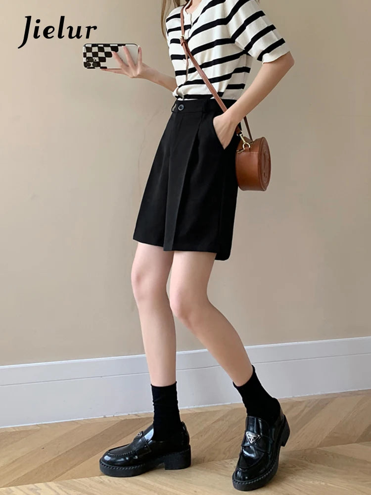 Women's High Waist A-Line Shorts - Summer Wide Leg Loose Casual Short Pants in Black & Khaki | Perfect for Work, Office & Everyday Wear