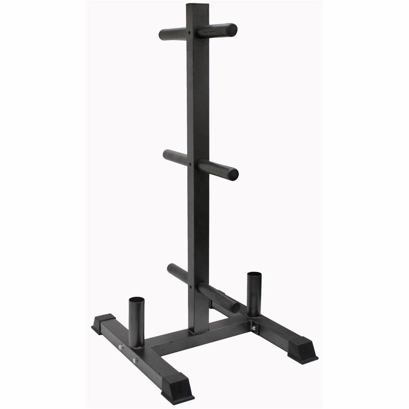 Olympic Barbell Plate Tree & Bar Holder - Heavy Duty Weight Plate Storage Rack for Home Gym & CrossFit Training
