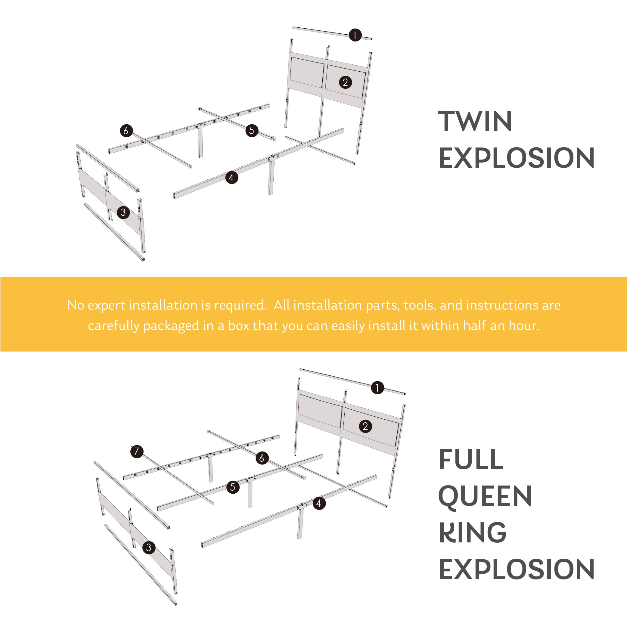 MLILY King Size Metal Platform Bed Frame with 14 Inch Height - Under Bed Storage & Headboard Pockets, Heavy Duty Steel Slats, No Box Spring Required, Easy Assembly, Grey (BED-V1-K) - Perfect for Master Bedrooms, Guest Rooms & Small Space Living