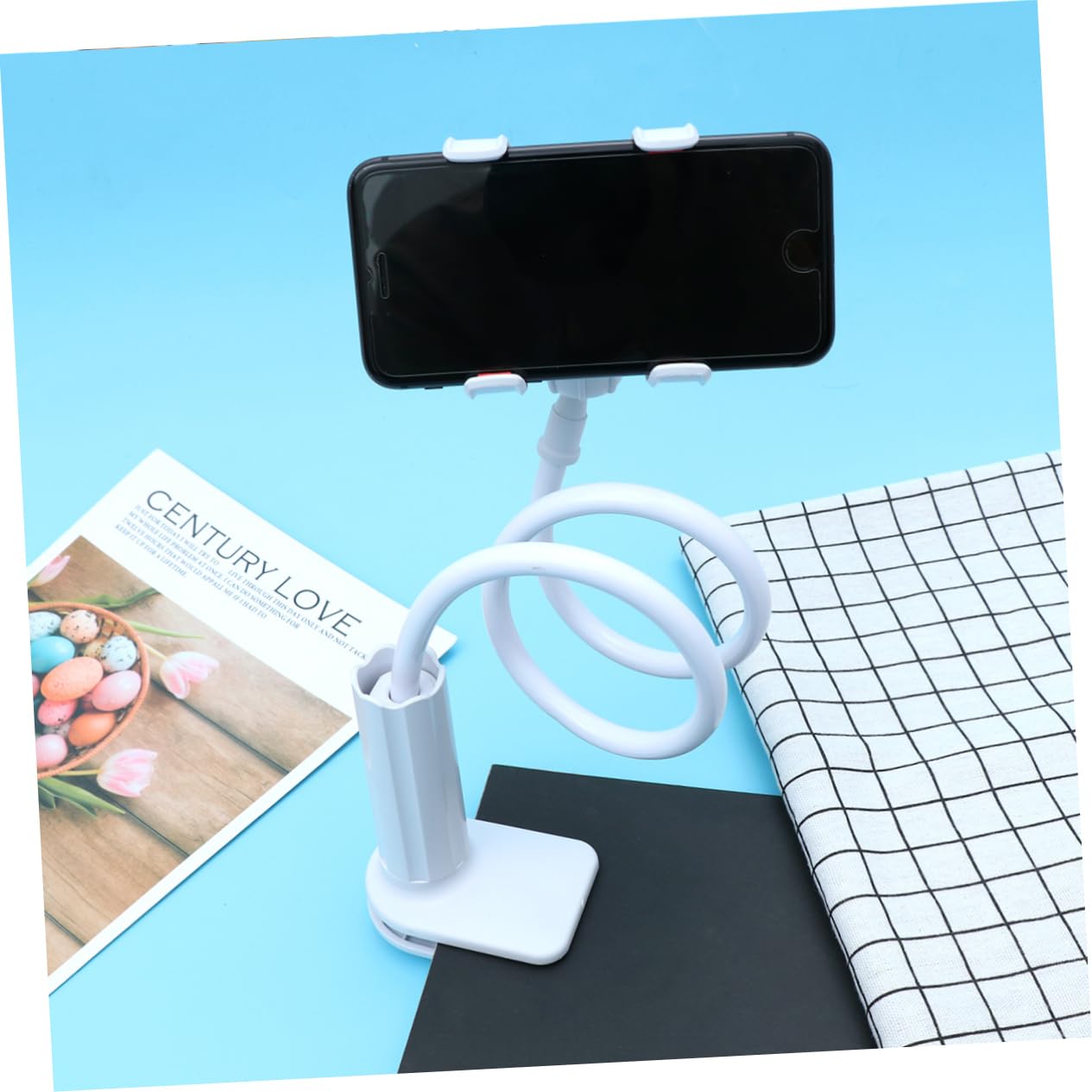 STOBOK 3-Pack White Spiral Phone Stand Holder - Adjustable Lazy Smartphone Kickstand for Desk, Bookshelf & Stamp Drum - Perfect for Reading, Watching Videos & Hands-Free Calling (White)