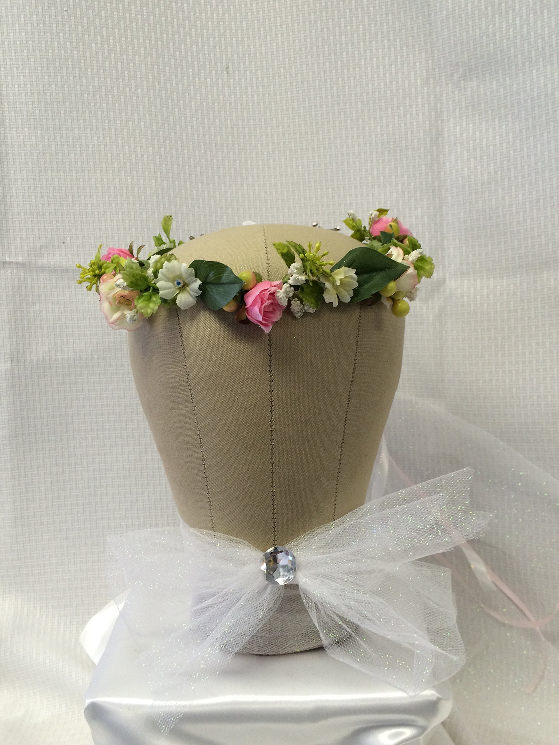 Flower Girl Communion Crown - Elegant Floral Headpiece for First Holy Communion, Baptism & Wedding Ceremonies