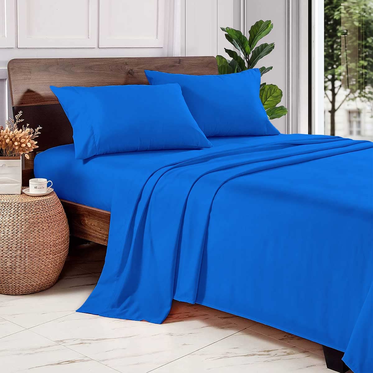 Luxury 100% Egyptian Cotton 600 Thread Count Sheet Set - Ultra Soft Sateen Weave 4 Piece Bedding Set (1 Fitted Sheet, 1 Flat Sheet, 2 Pillowcases) with 15