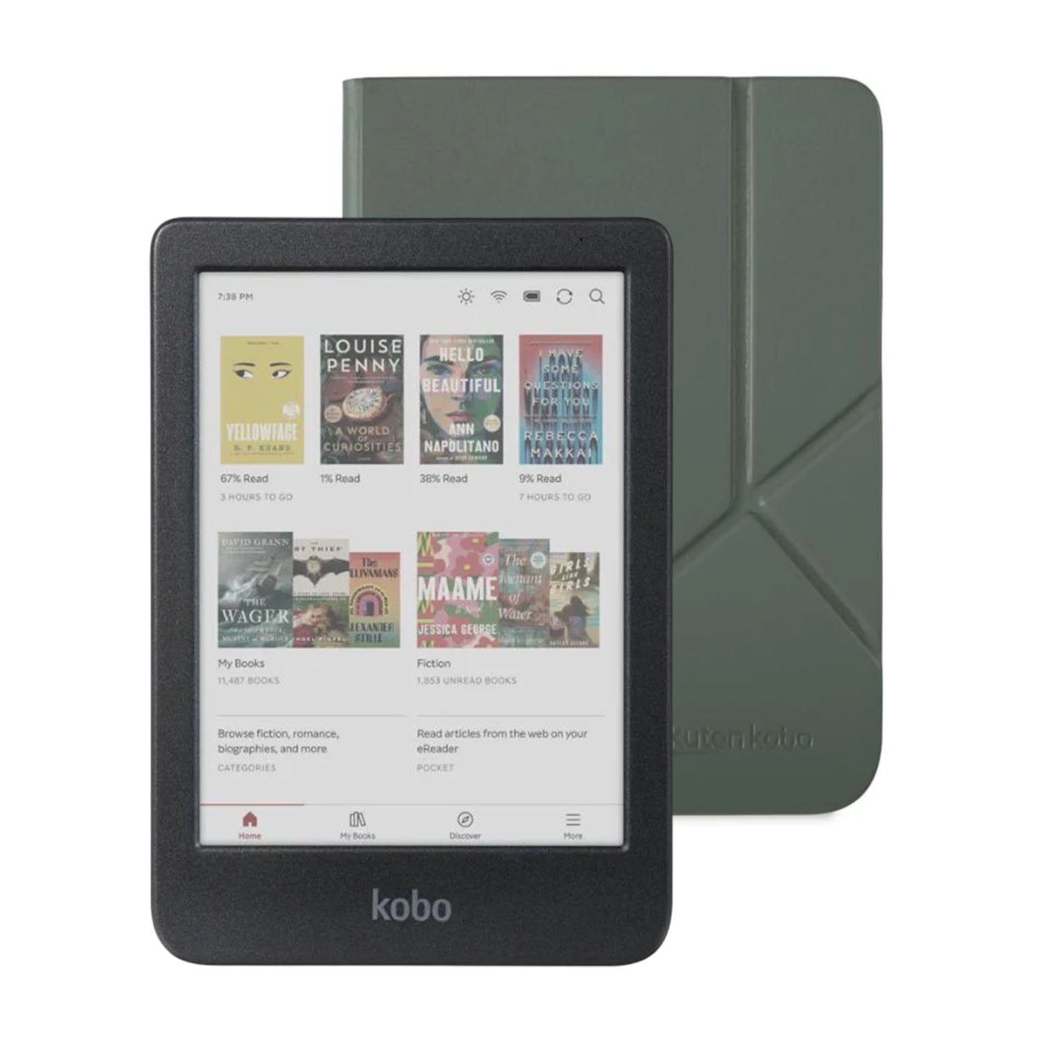 Kobo Clara Colour eReader - Black with Green SleepCover - Perfect for Reading eBooks, Magazines & Comics at Home or Traveling