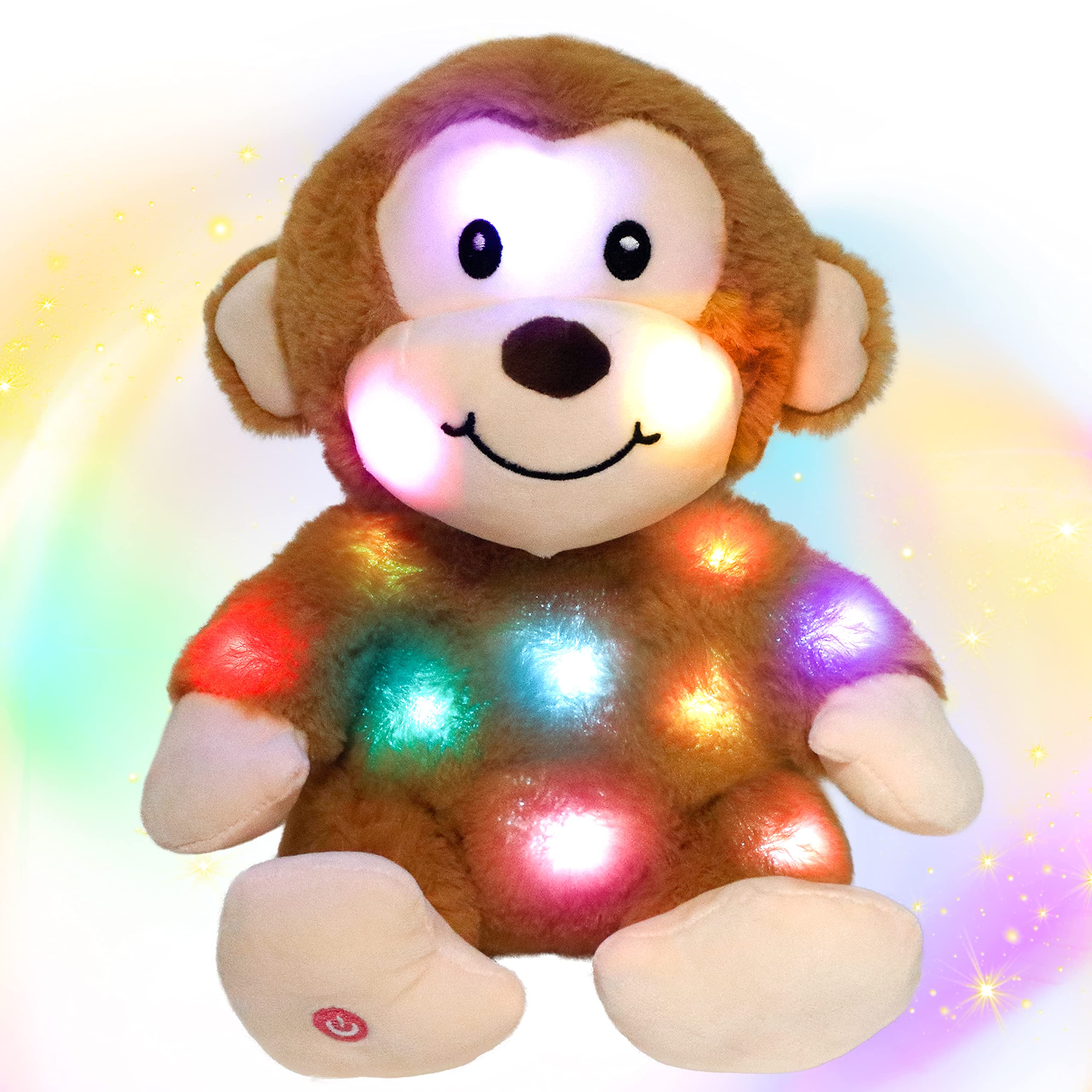 Hopearl LED Plush Monkey Light Up Stuffed Animal - Glow in The Dark Night Light, Soft Floppy Toy for Kids & Toddlers (Brown, 11