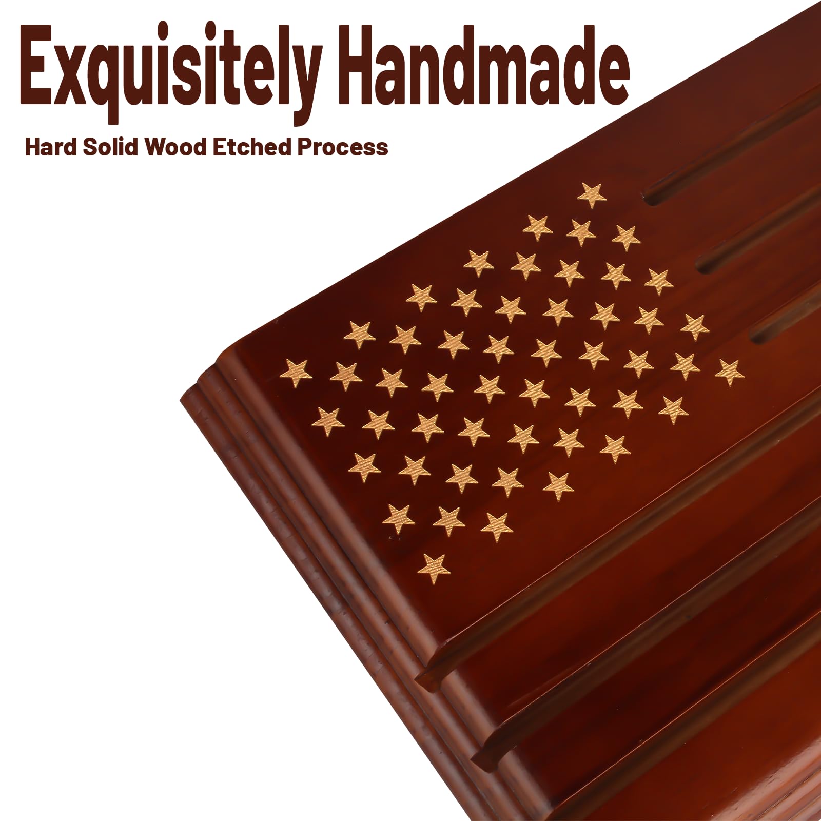 Samplife Military Challenge Coin Display - 6 Row Wooden Army Coin Rack Holder with American Flag - Solid Collectible Coin Stand for Military Medals, Police Badges & Commemorative Coins - Perfect for Home Office, Man Cave or Gift Display