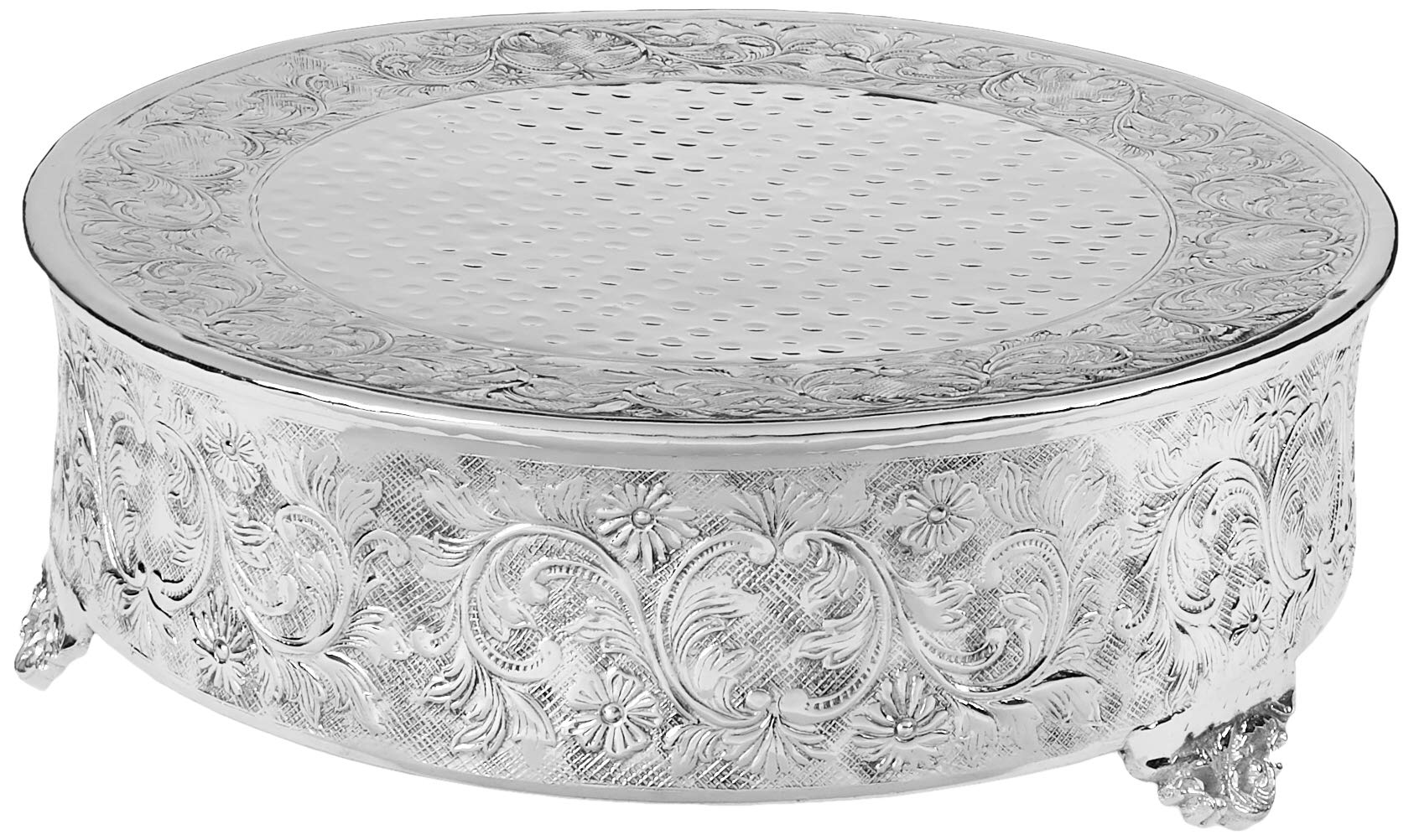 18-Inch Silver Round Ornate Wedding Cake Stand - Elegant Display for Wedding Cakes, Desserts, and Party Treats