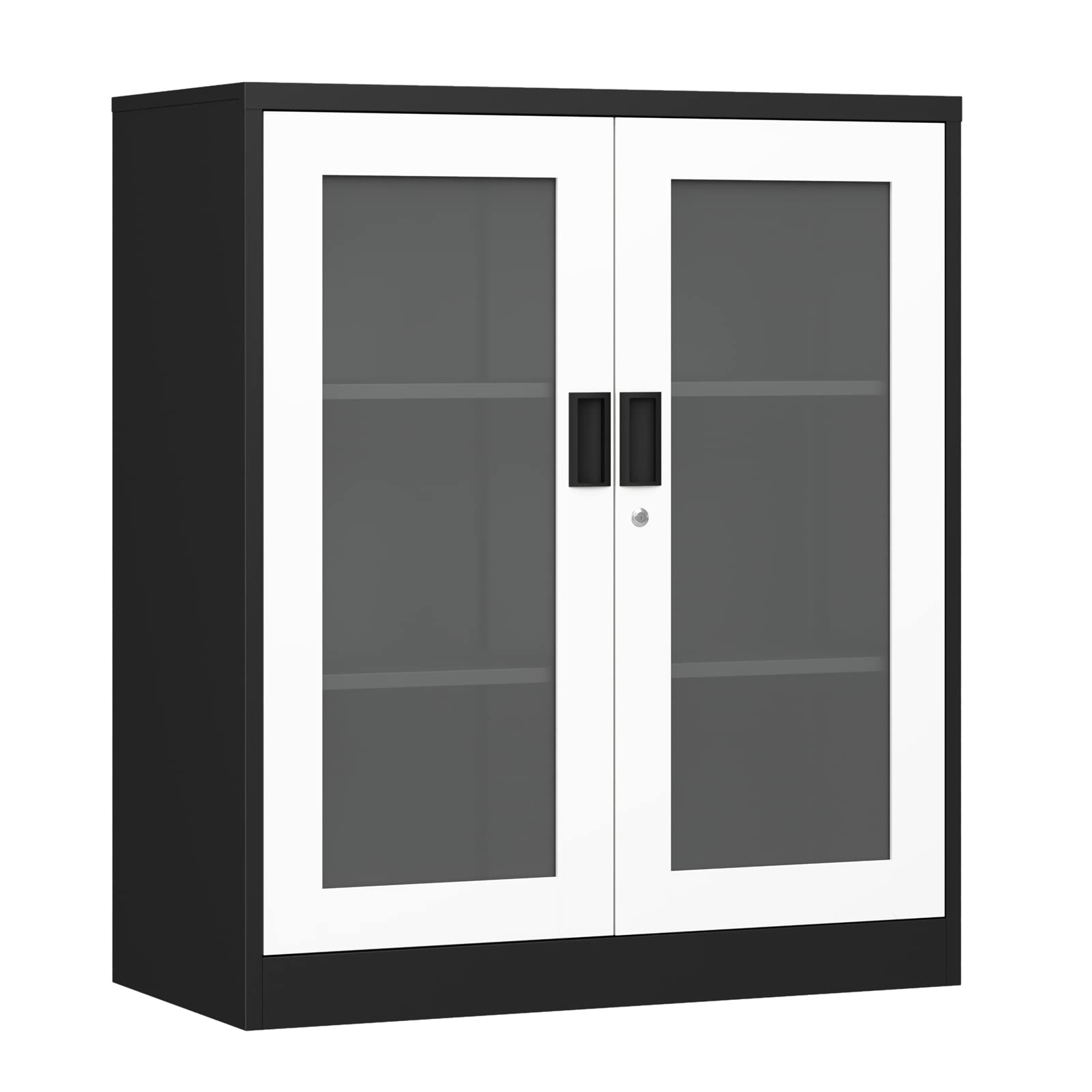 Sweiko Metal Storage Cabinet with Transparent Acrylic Door, Locking Storage Cabinet with Adjustable Shelves, Steel Display Cabinet for Home Office, Living Room, Bedroom, Warehouse - White & Black - Perfect for Organizing Documents, Collectibles & Home Essentials