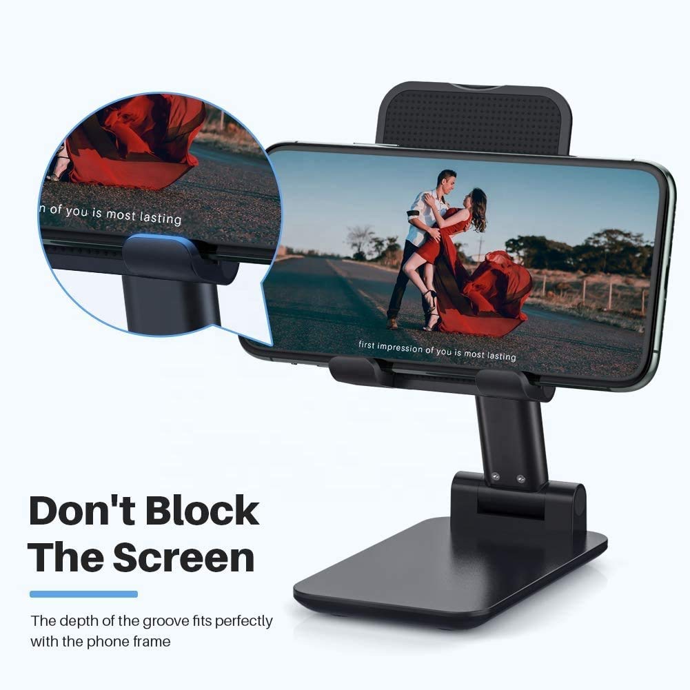 Adjustable Cell Phone Stand for Desk - 360° Rotating Phone Holder with Angle & Height Adjustment, Universal Case-Friendly Design (Black, 4 oz) - Perfect for Office Work, Video Calls, Gaming & Hands-Free Viewing