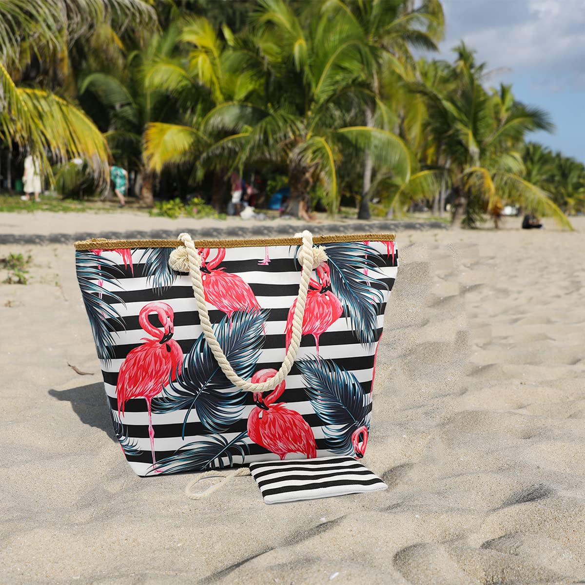 Straw Beach Tote Bag for Women with Zipper - Gym, Pool & Travel