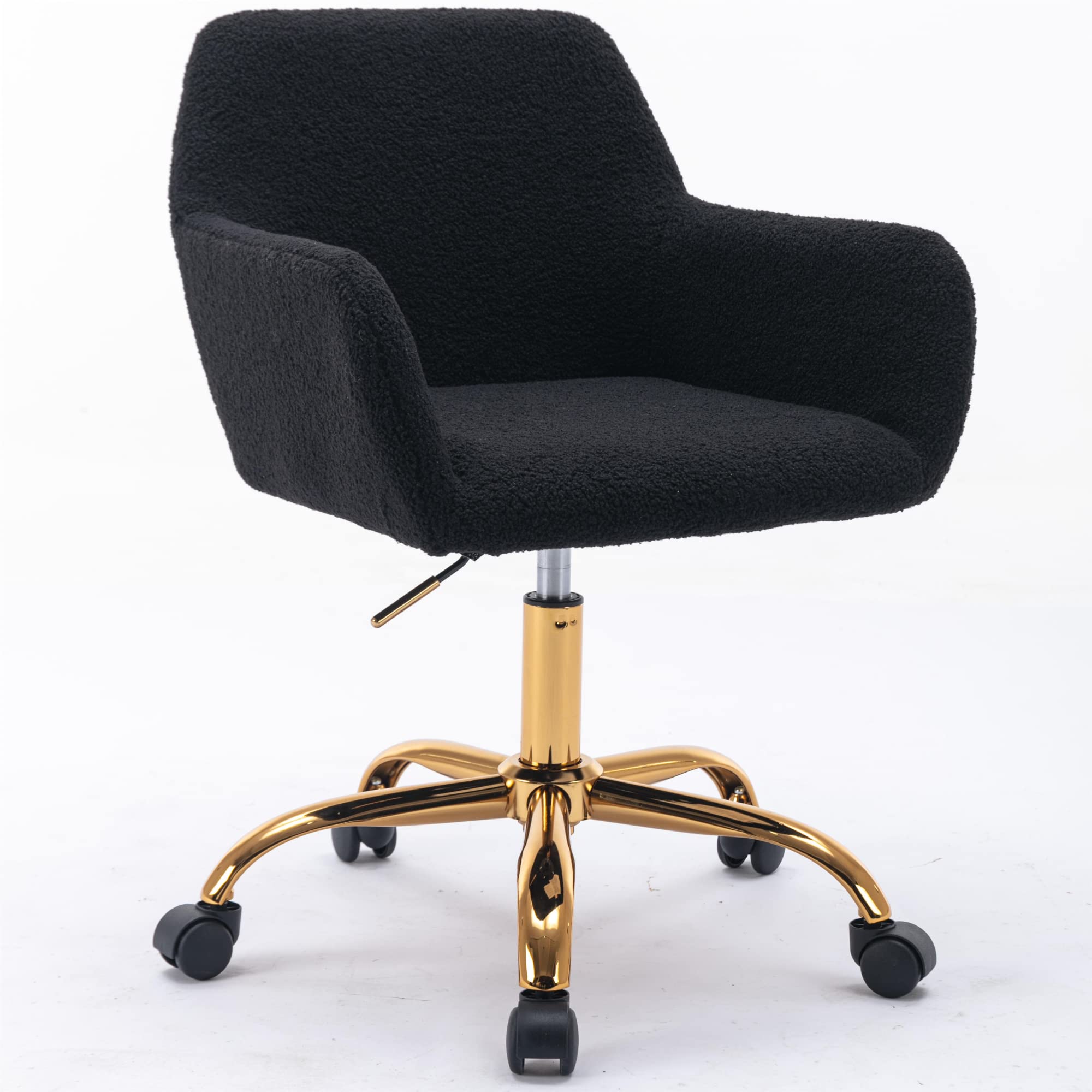 Black Vanity Desk Chair - Small Adjustable Swivel Chair with Golden Metal Legs for Bedroom, Makeup, Living Room, Home Office & Dressing Table - Modern Accent Chair for Women & Girls