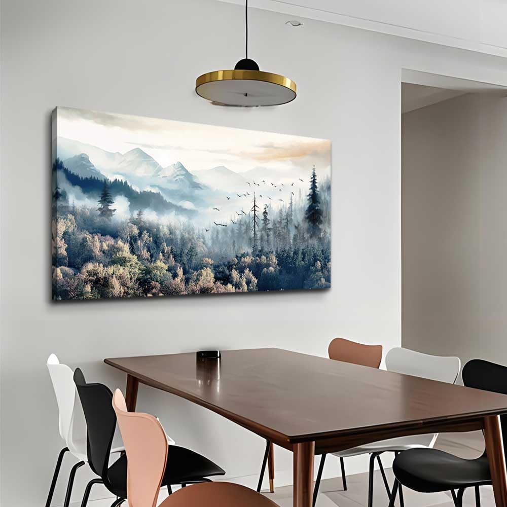 Large Framed Canvas Wall Art - Fog Forest Landscape Painting for Living Room, Office & Bedroom Decor | Premium Home Wall Decorations & Prints | Perfect for Modern Interior Design & Housewarming Gifts