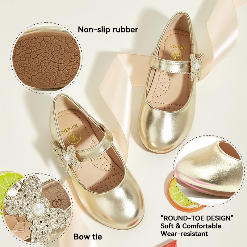 K KIP WOK Toddler Girls Mary Jane Shoes - Sparkly Glitter Ballet Flats with Flower Accents for Weddings, Parties & Special Occasions - Comfortable Dress Shoes for Little Girls