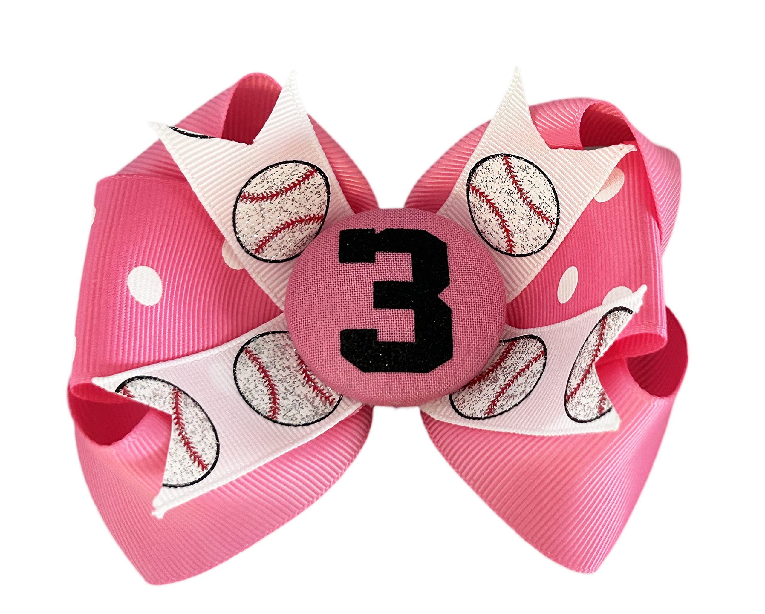 Hot Pink Glitter Baseball Hair Bow Clip with Number - Team Spirit Hair Accessory for School, Softball, Volleyball Games & Cheerleading Events