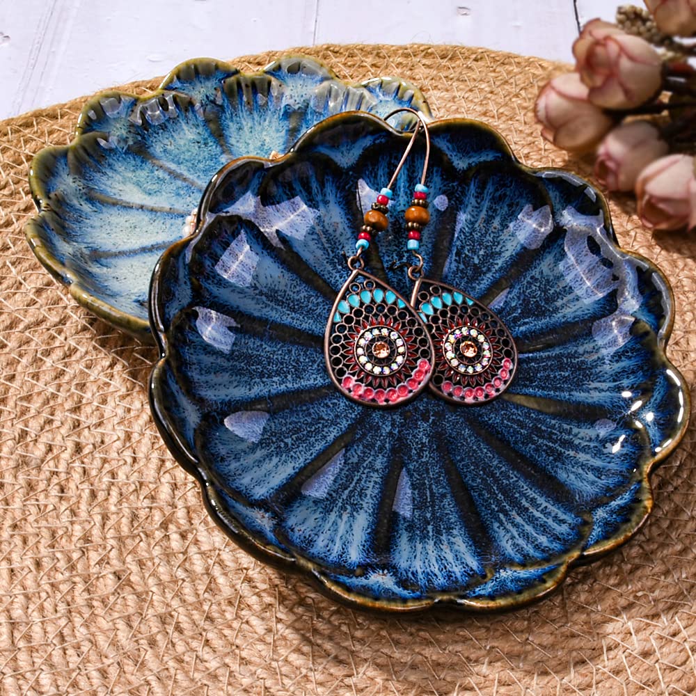 Vintage Lotus Jewelry Dish Set - Ring Holder for Wedding & Engagement Gifts (Blue/Green) - Perfect for Dresser & Vanity Organizing