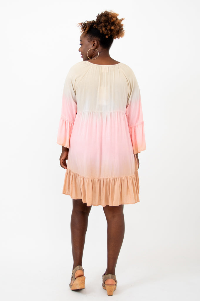 Ellie Dress - Tan Dip Dye Flowy Midi Dress for Women | Boho Chic Summer Dress for Beach, Vacation & Date Night