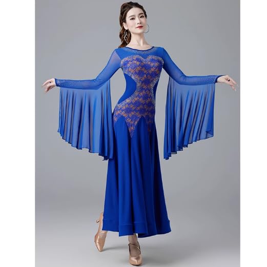 Elegant Women's Ballroom Dance Dress - Lace Waltz Foxtrot Tango Performance Gown, Professional Standard Practice Wear for Competition & Social Dancing