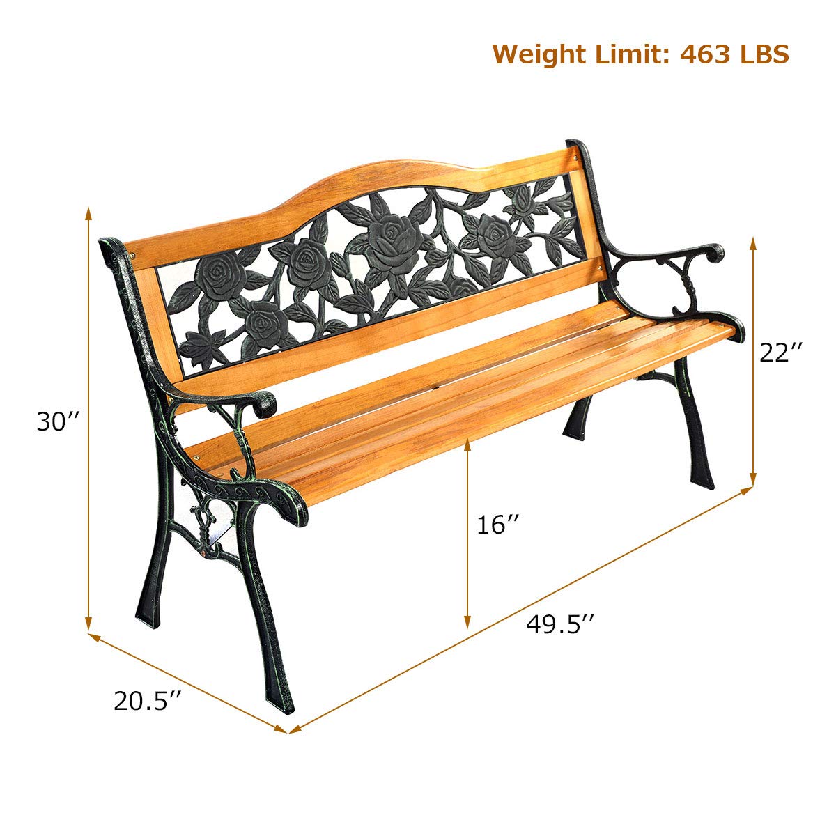 Giantex 50 Inch Patio Bench - Outdoor Wooden Loveseat with Cast Iron Frame, Weatherproof 2-Person Porch Swing for Garden, Deck, and Backyard Relaxation
