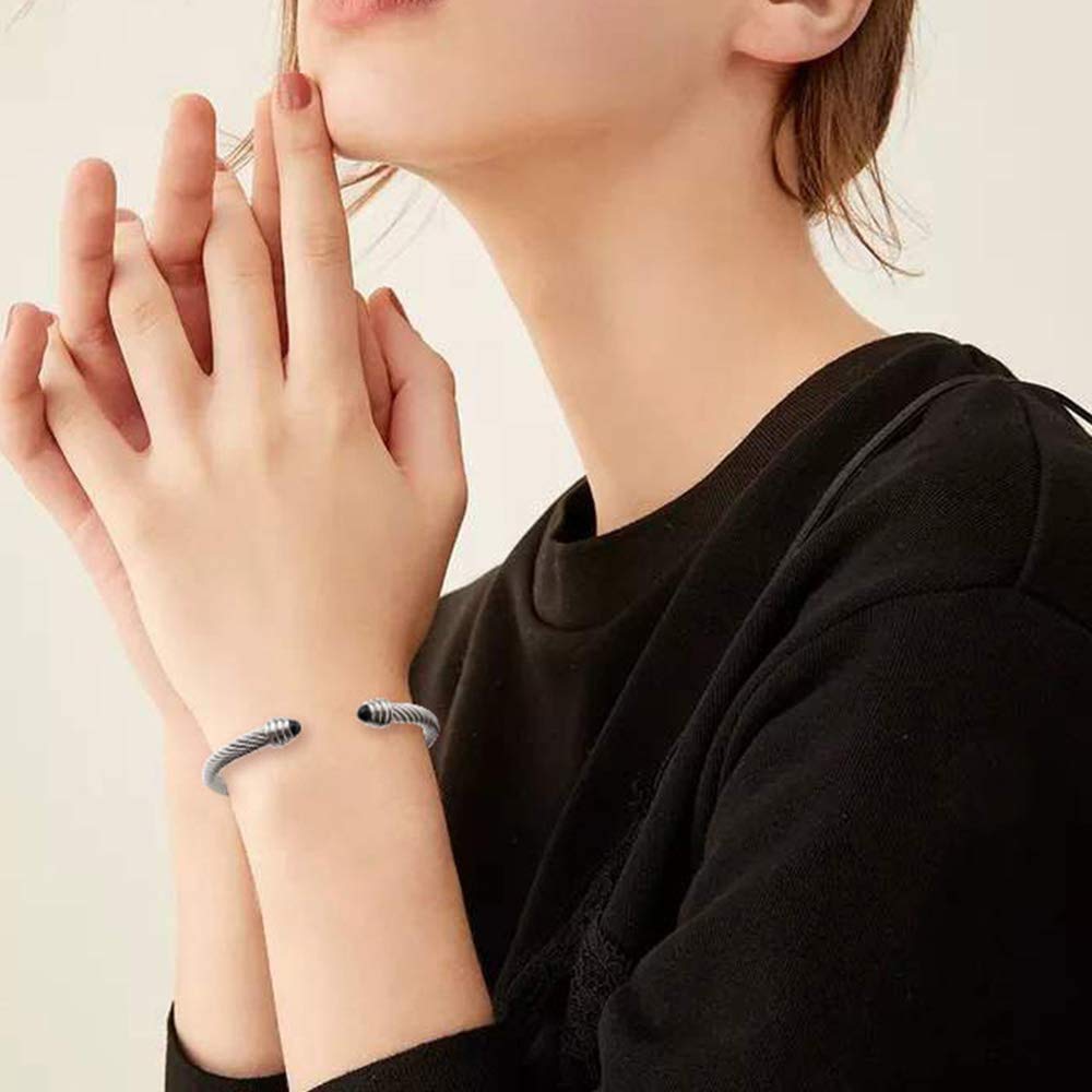 Twisted Cable Cuff Bracelets - Black Agate Vintage Jewelry for Women & Men | Stackable Gift for Any Occasion