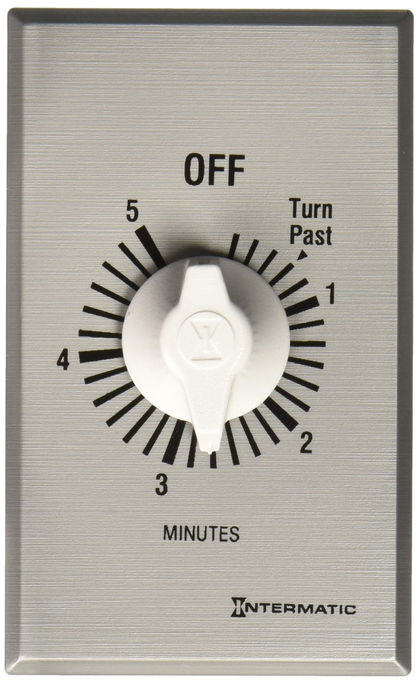 Intermatic FF5M 5-Minute Spring Wound Wall Timer SPST No Hold - Universal Energy Saving Timer for Lights, Fans & Appliances - Automatic On/Off Control with Brushed Metal Finish - Perfect for Home, Office & Garage Automation