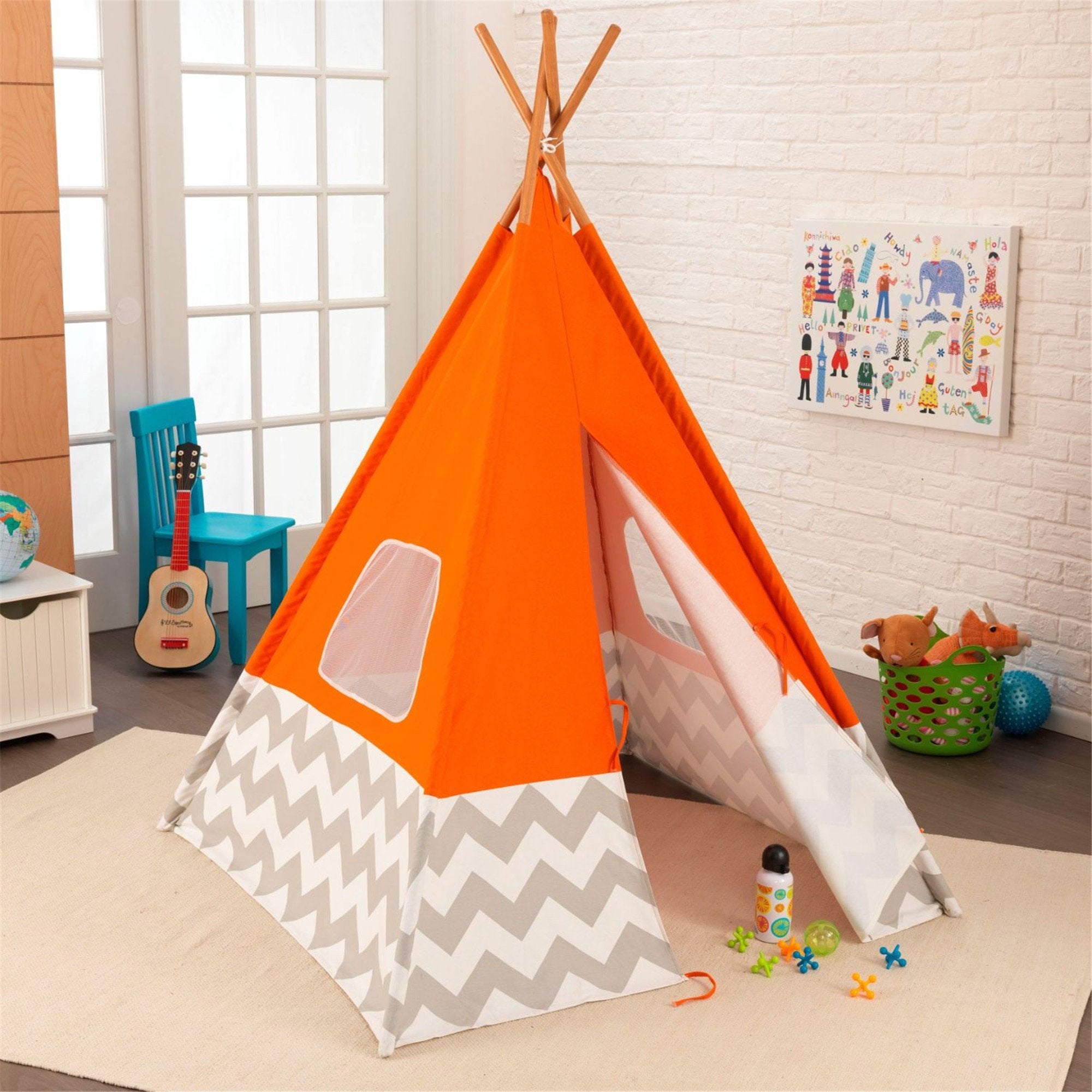 KidKraft Deluxe Play Teepee Tent for Kids - Indoor & Outdoor Playhouse with Carry Bag - Perfect for Pretend Play, Camping Adventures & Backyard Fun