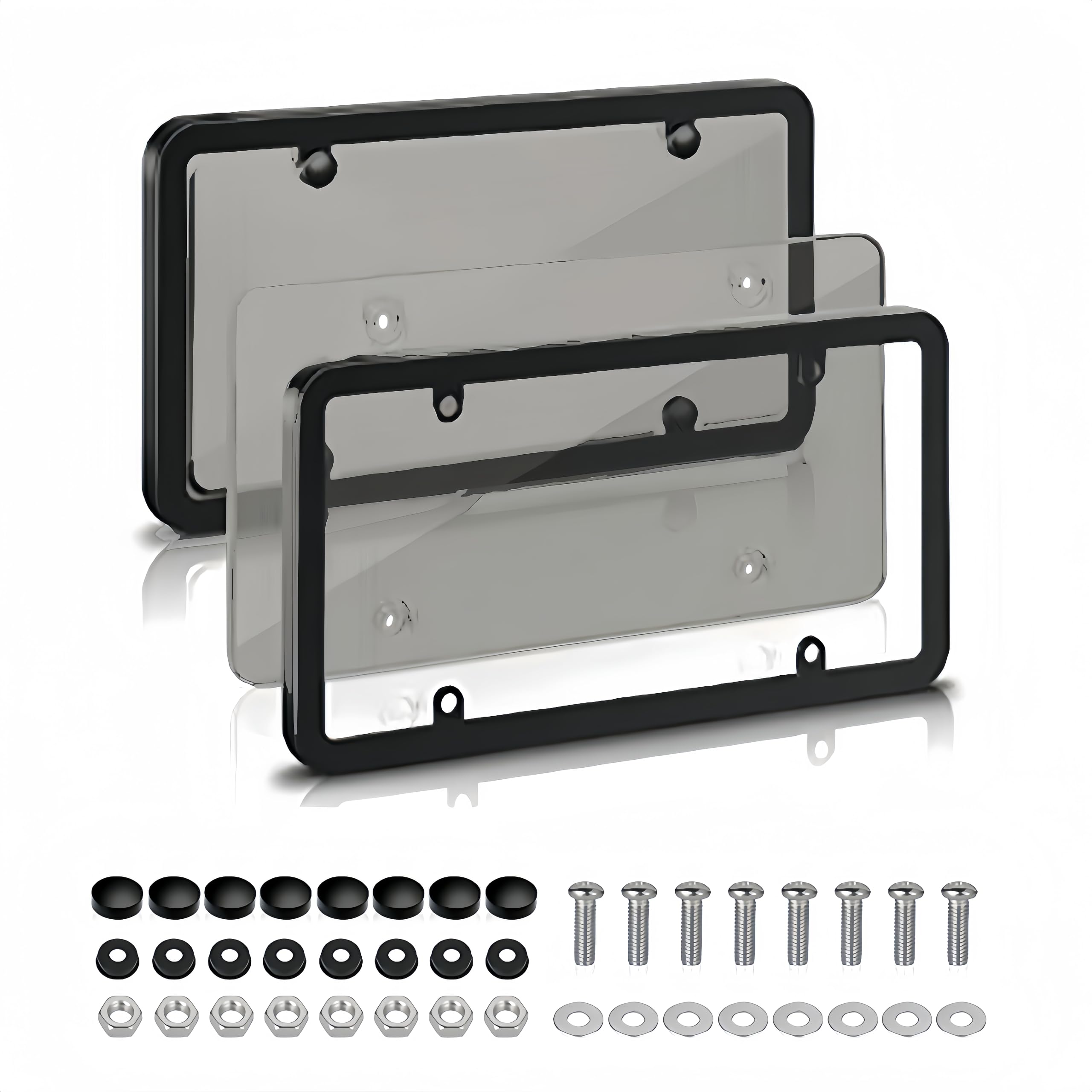 2 Pack UV-Protected License Plate Covers with Screw Caps - Durable Car Accessory for American Standard Vehicles - Perfect for Protecting License Plates from Sun Damage, Theft & Weather - Ideal for Cars, Trucks & SUVs