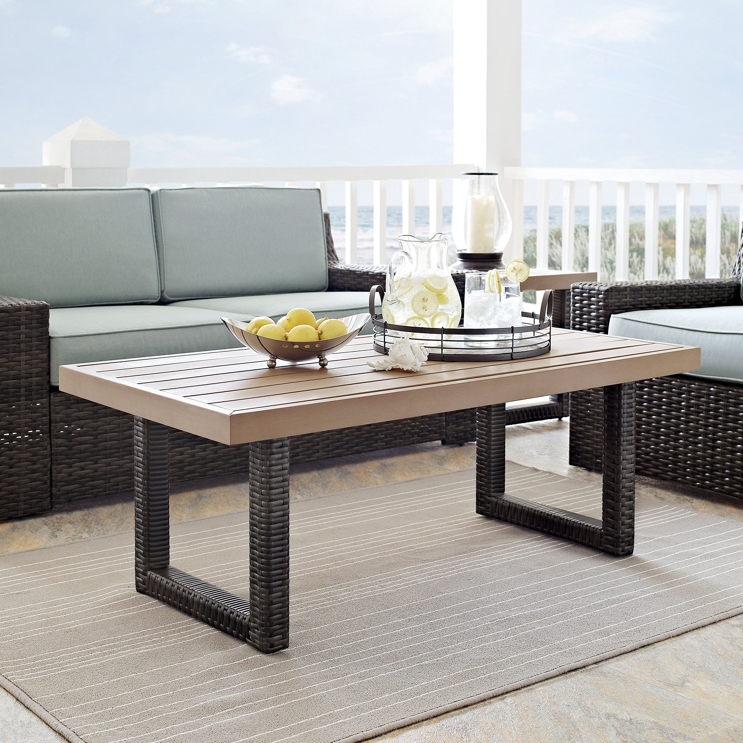 Crosley Furniture Beaufort All-Weather Rattan Wicker Outdoor Coffee Table - Weather-Resistant Brown Patio Table for Deck, Porch & Garden - Perfect for Outdoor Entertaining & Relaxation
