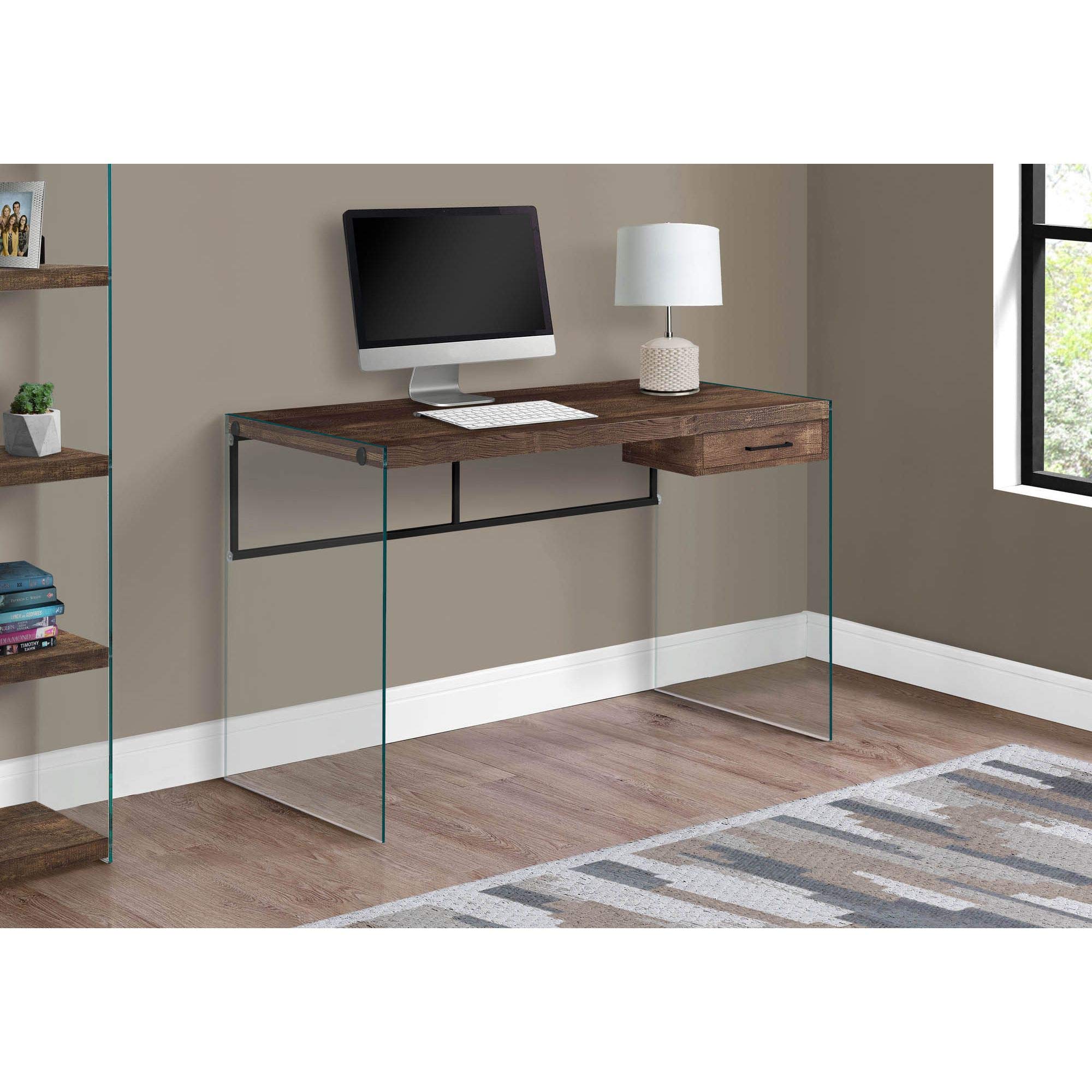 Offex 48 Inch Modern Glass Leg Computer Desk - Brown & Black Home Office Desk for Work, Gaming & Study | Durable Tempered Glass Design for Contemporary Workspaces