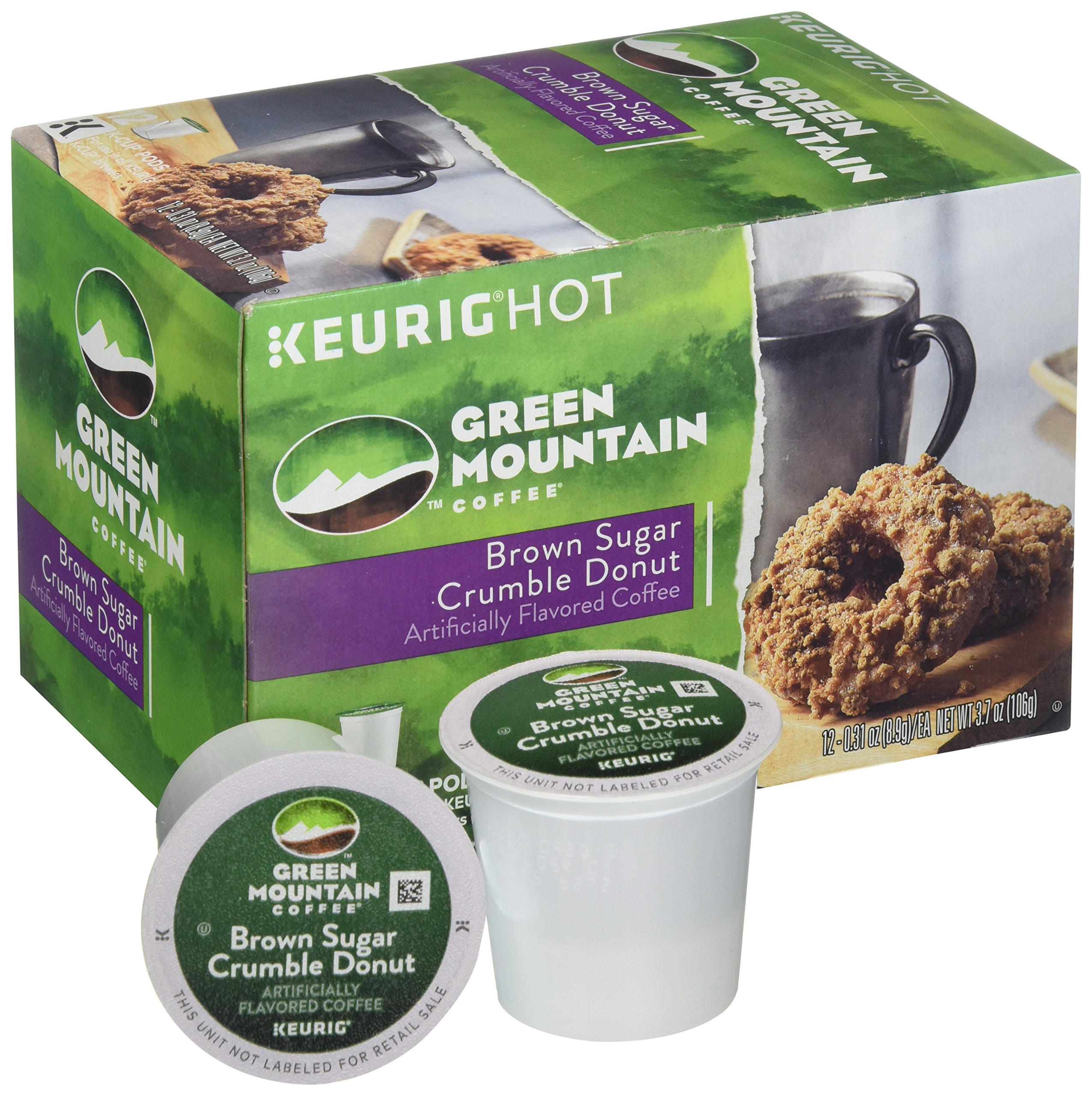 GREEN MOUNTAIN Coffee Keurig K-Cups, Brown Sugar Crumble Donut Flavor, 3.7 Ounce (12 Count) - Perfect for Breakfast, Office & Home Brewing