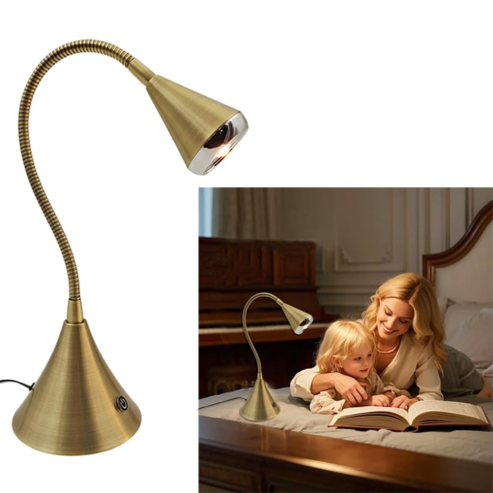 HomeFocus - Adjustable LED Desk Lamp with Touch Dimming & Flexible Gooseneck, Eye-Caring Reading Light for Home Office, College Dorms, Study Room - Gold Metal Base (Perfect for Night Reading & Computer Work)