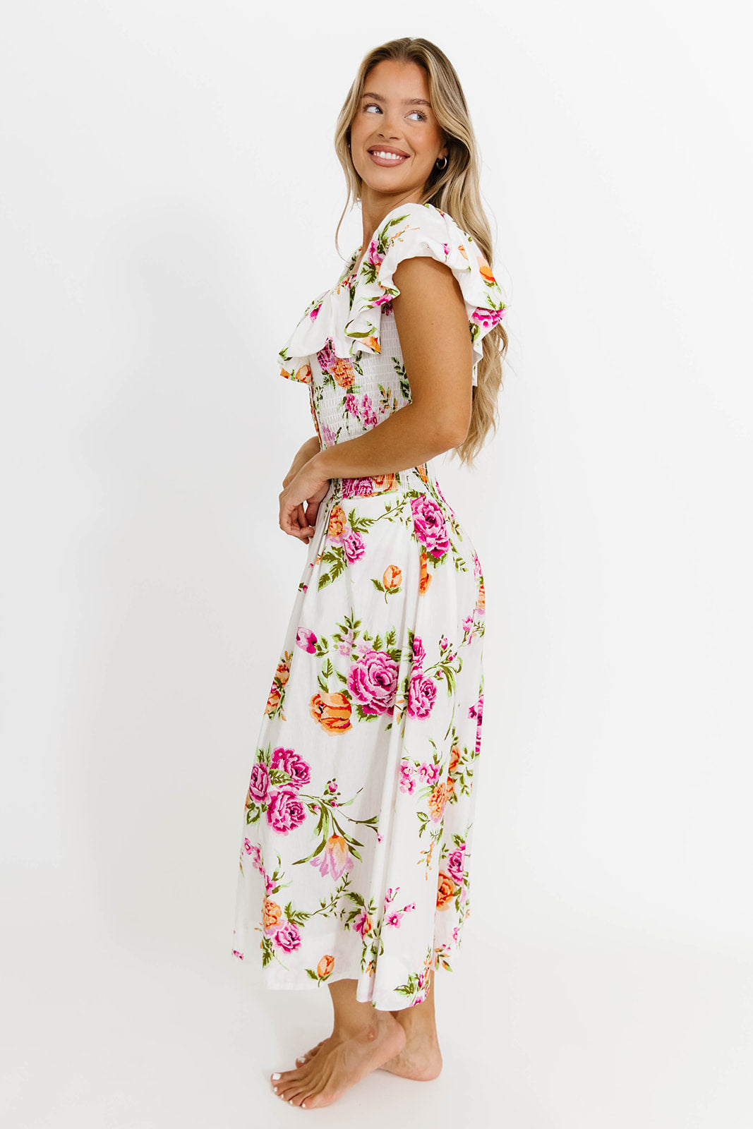 Laney Floral Maxi Dress for Women - Elegant White Floral Print Summer Dress - Perfect for Beach Vacations, Weddings & Outdoor Parties