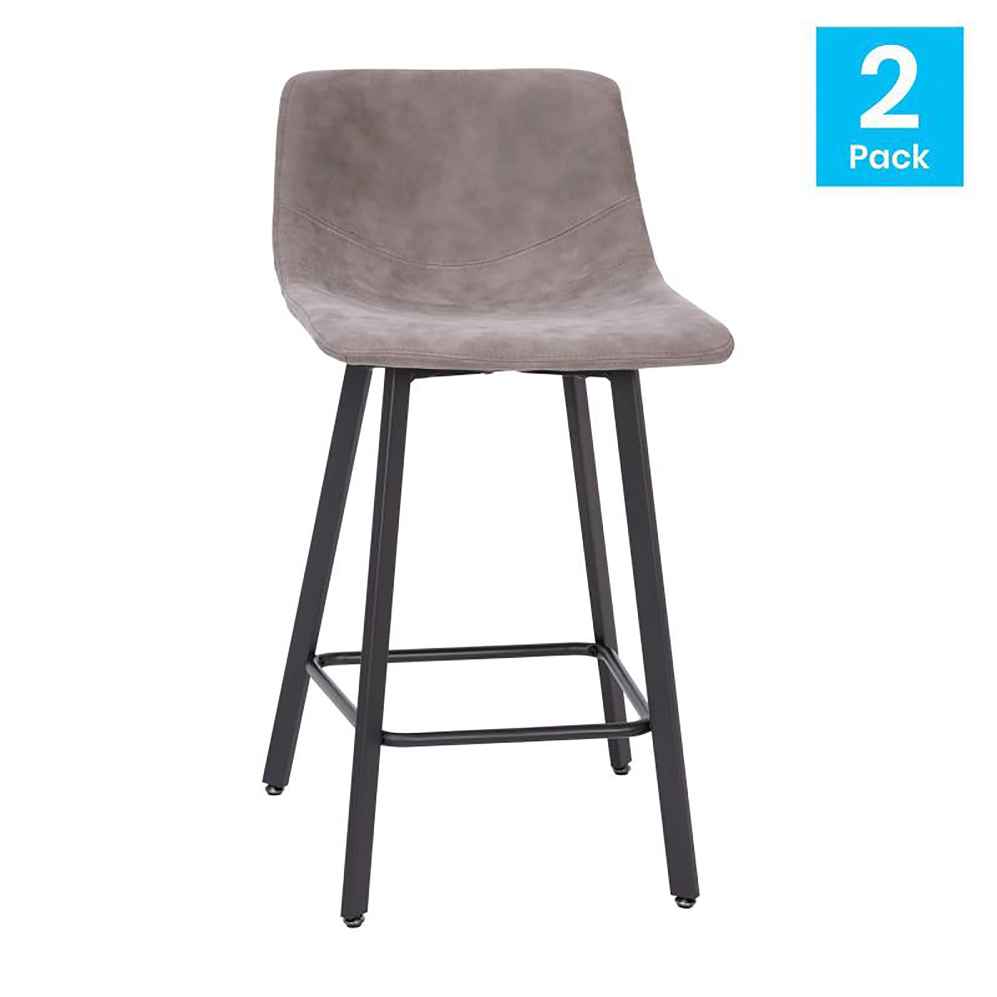 Flash Furniture Caleb Modern Armless 24 Inch Counter Height Stools - Set of 2, Commercial Grade with Footrests & Matte Metal Frames - Perfect for Kitchen Islands, Bars, and Dining Areas