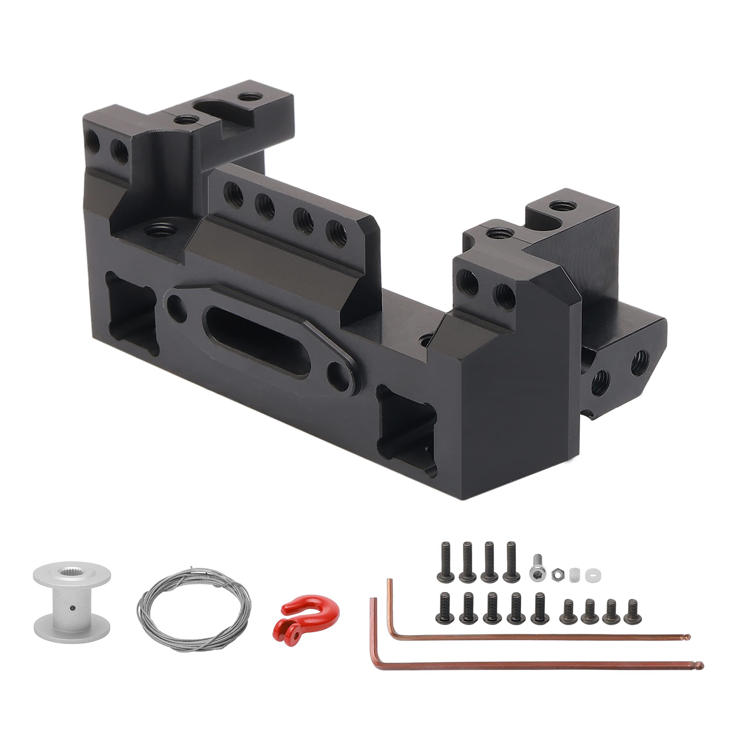 Aluminum Front Bumper Servo Mount & 25T Steering Gear Servo Winch Wheel Drum for Traxxas TRX-4 1/10 Scale RC Crawler Truck - Upgrade Parts for Off-Road Adventure & Rock Crawling