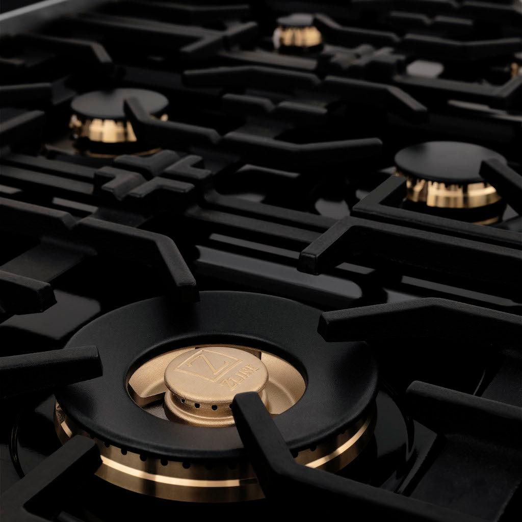 ZLINE 30 Inch Stainless Steel Gas Cooktop with 4 Brass Burners - Porcelain Cooking Surface - Professional Style Range Top for Home Kitchen (RTS BR 30) | Perfect for Gourmet Cooking, Entertaining & Modern Kitchen Designs