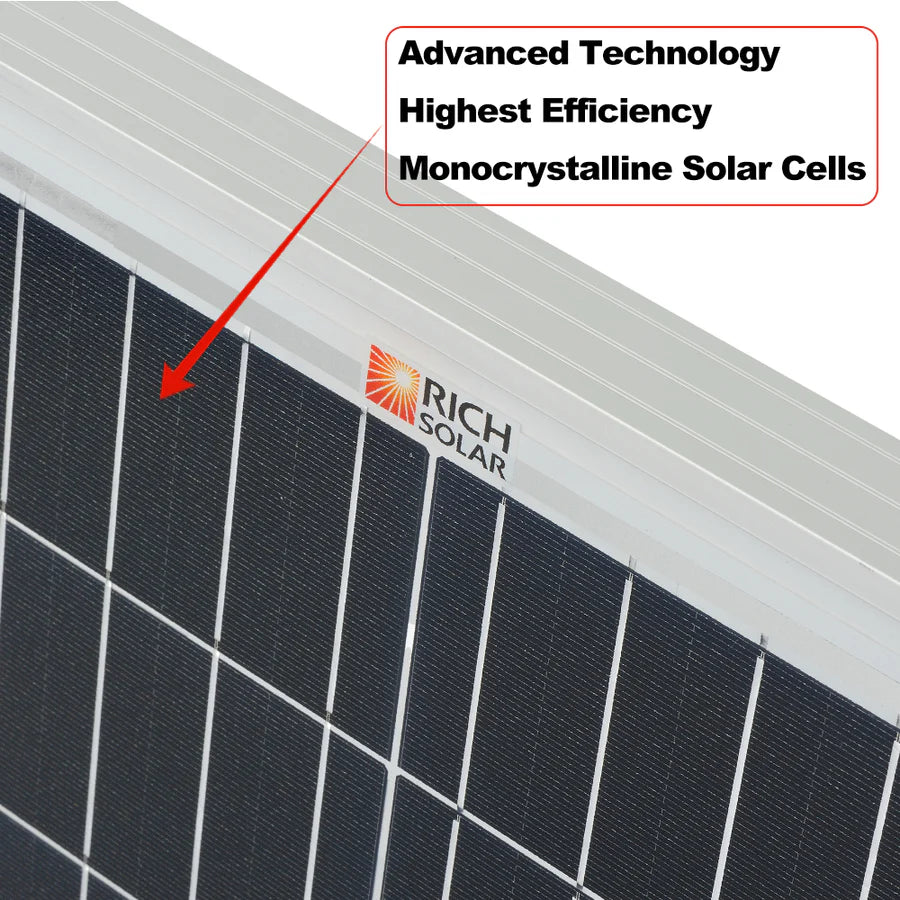 Rich Solar MEGA 200 MAX 200W 24V Monocrystalline Solar Panel - High Efficiency Portable Solar Power for RV, Boat, Off-Grid Cabins & Emergency Backup