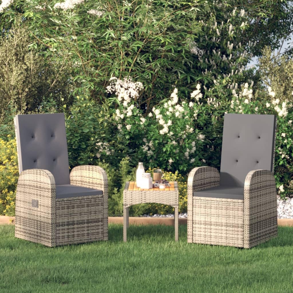 2-Piece Gray Poly Rattan Reclining Patio Chairs Set with Cushions - Outdoor Lounge Furniture for Poolside, Garden & Backyard Relaxation