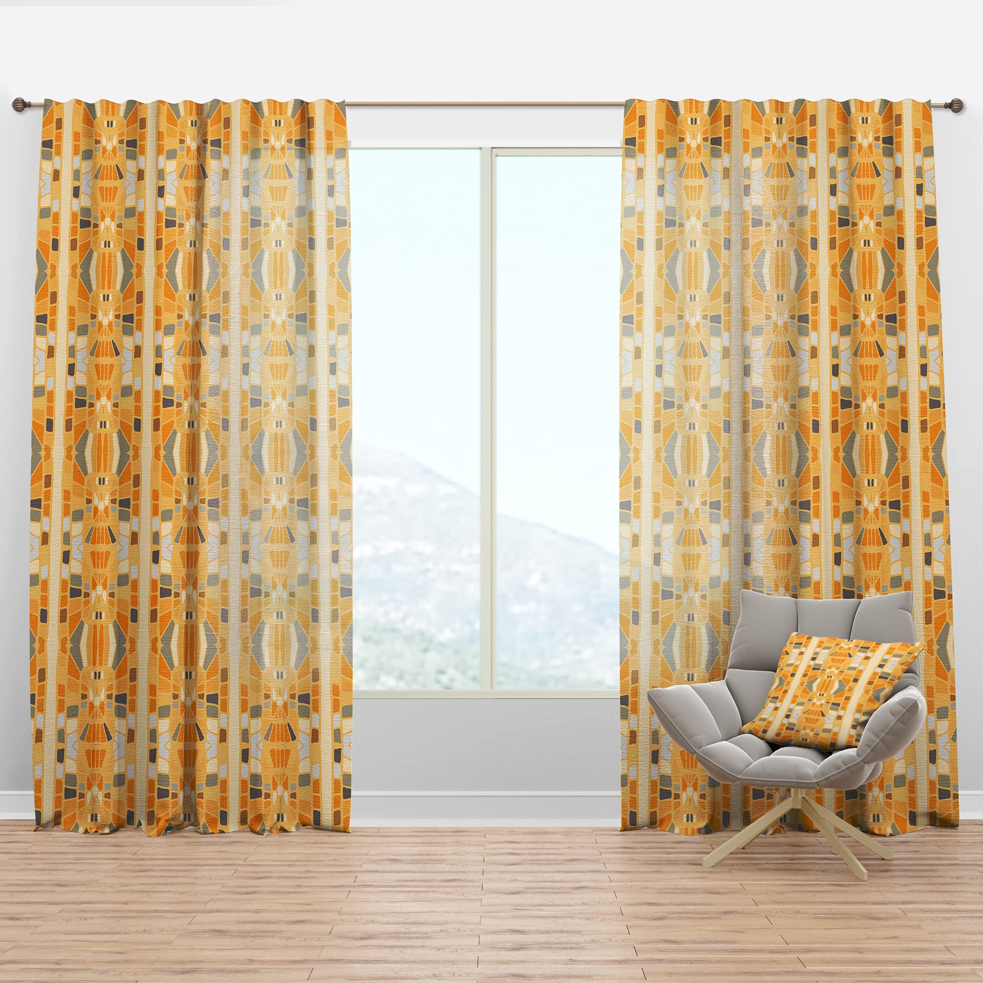 DesignQ Retro Geometric Abstract II Thermal Insulated Curtains - Single Panel 52x63 - Blackout Drapes for Bedroom & Living Room - Perfect for Modern Home Decor & Sun Protection